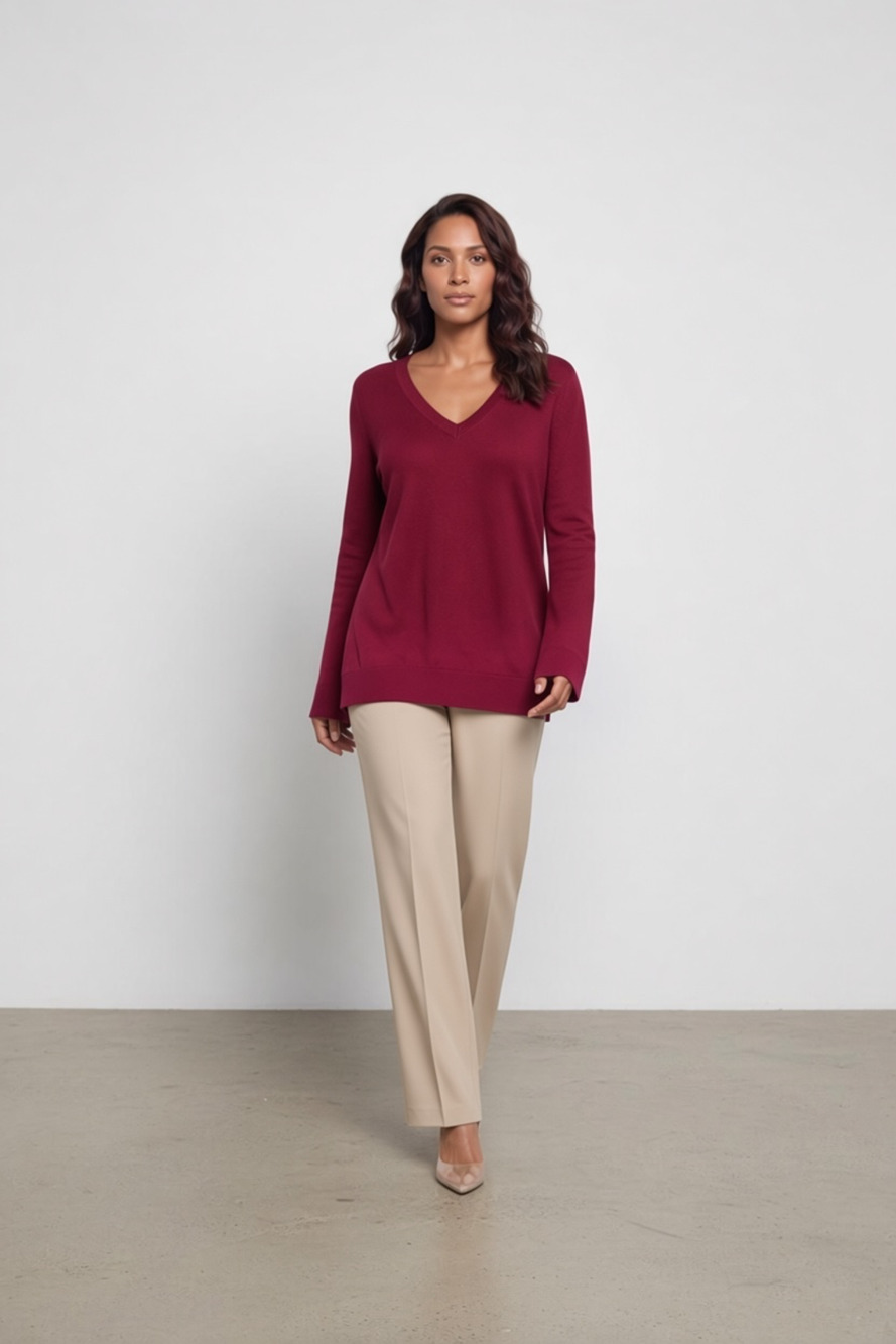 MICHAEL Michael Kors V-Neck Sweater Size XL Burgundy Long Sleeve